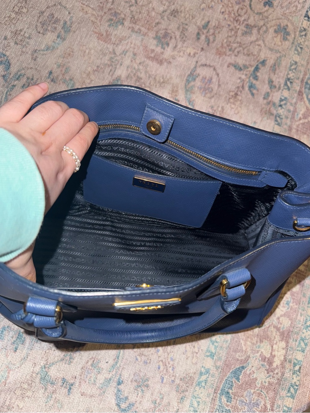 Prada Blue Saffiano Leather Top-Handle Tote - Picture 3 of 8